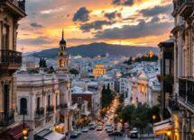 Panorama di Atene con monumenti storici e piatti tipici