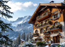 Famiglia felice in un rifugio tra le Dolomiti