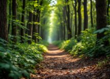 Persona che cammina in un bosco per migliorare la salute