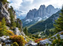 Panorama delle Dolomiti con sentiero immerso nella natura