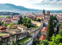 Panorama di Brescia e Bergamo con monumenti storici