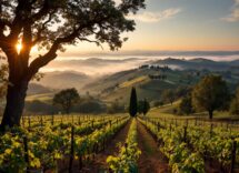 Panorama del Piemonte con colline e vigneti
