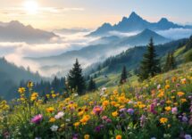 Coppia innamorata in un paesaggio primaverile