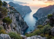 Coppia innamorata in un paesaggio romantico italiano