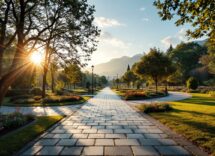 Vista panoramica dei parchi di Bergamo con persone che si rilassano