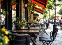 Viaggiatori felici che godono del JOMO in un paesaggio sereno