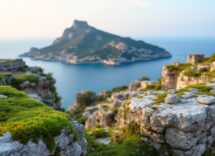 Panorama dell'isola di Giannutri con vegetazione e mare