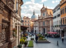 Vista panoramica di Roma con monumenti storici