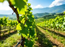 Un vigneto sostenibile con turisti che degustano vino