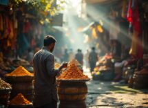 Famiglia in viaggio in India con bambini felici