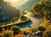 Un'auto che percorre una strada panoramica in Europa