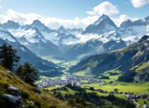 Vista panoramica di Zermatt con montagne e architettura alpina