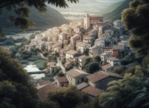 Vista panoramica di un borgo italiano immerso nella natura