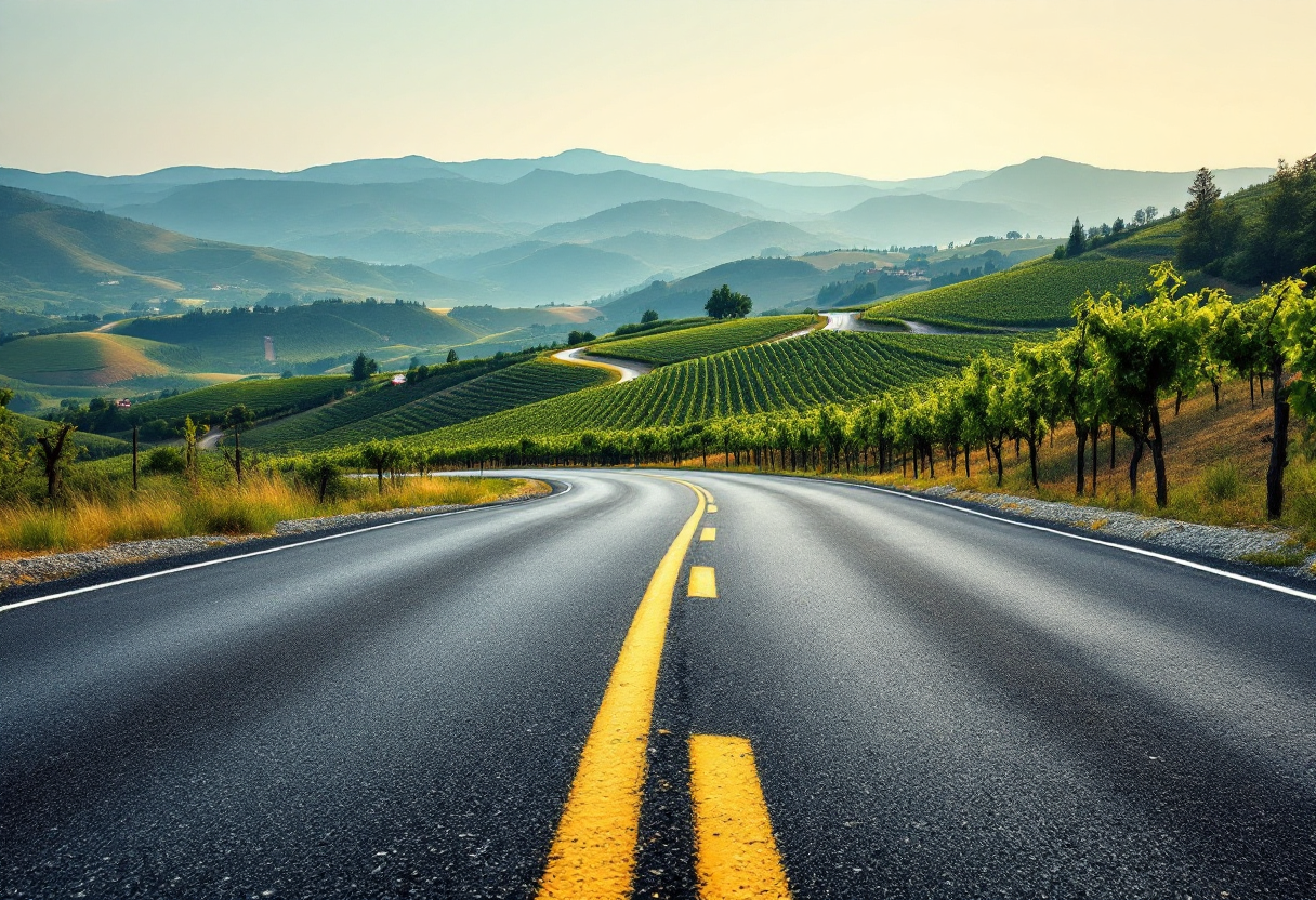 Panorama di una strada pittoresca in Italia